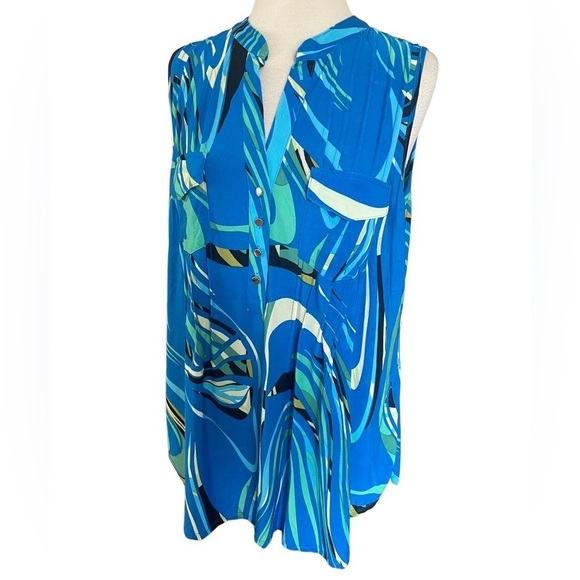 COCOMO 1X Blue Green Plus Size sleeveless
women's Blouse top tunic shirt - Picture 7 of 12